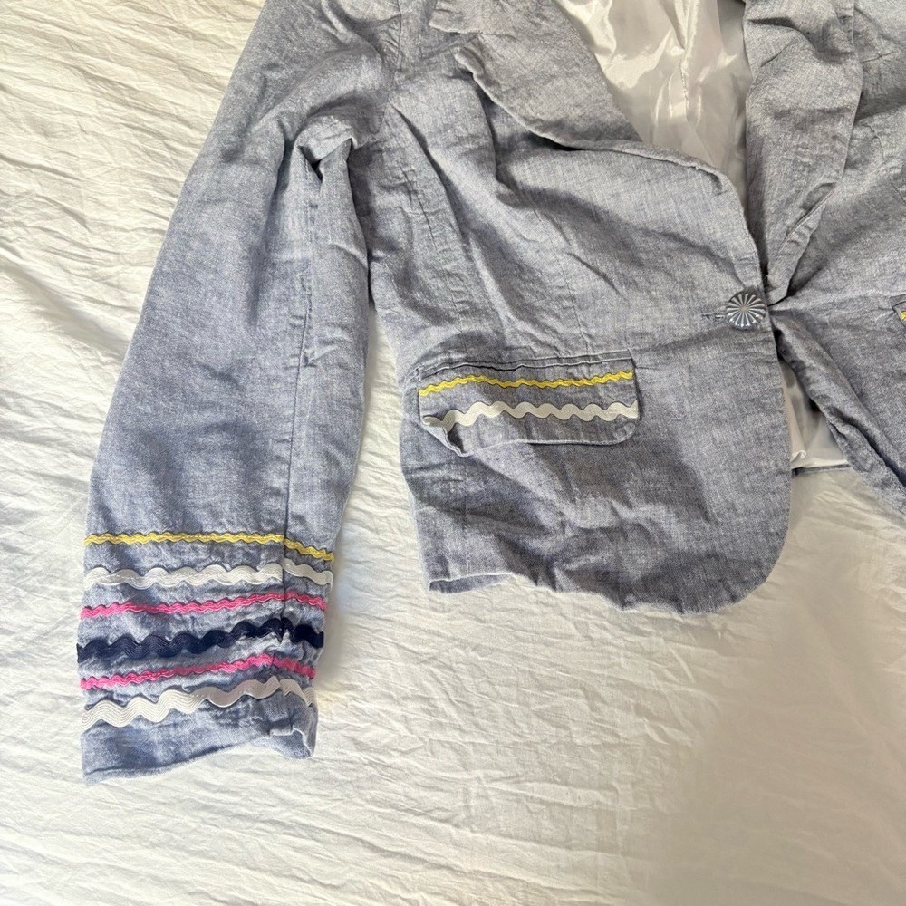 For Cynthia Women's Gray Multicolor Accents Linen/Cotton Blend Blazer - Picture 11 of 14